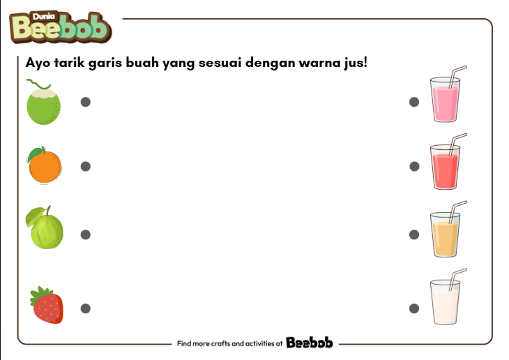 Ayo Tarik Garis Buah yang Sesuai dengan Warna Jus!