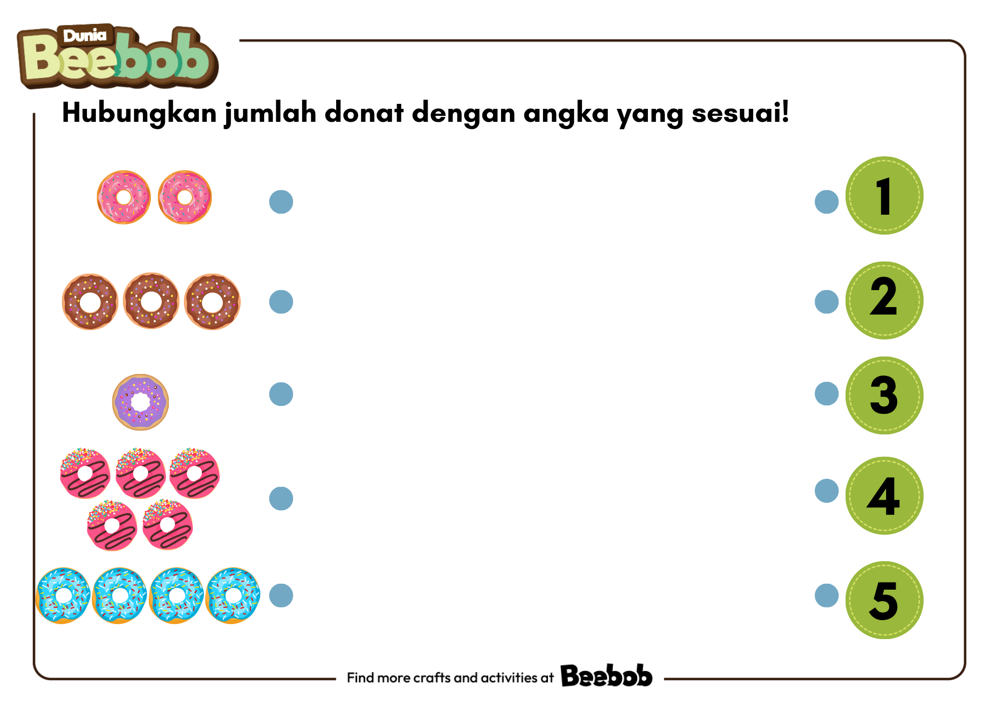 Hubungkan Jumlah Donat dengan Angka yang Sesuai!