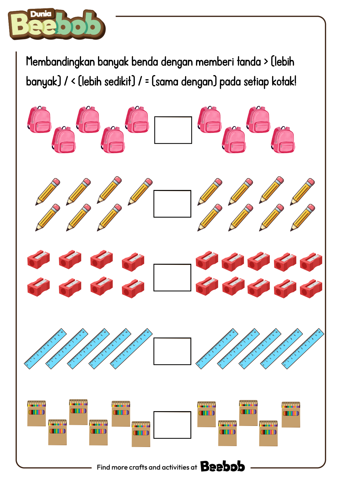 Membandingkan Banyak Benda pada Setiap Kotak Bagian Kesatu!