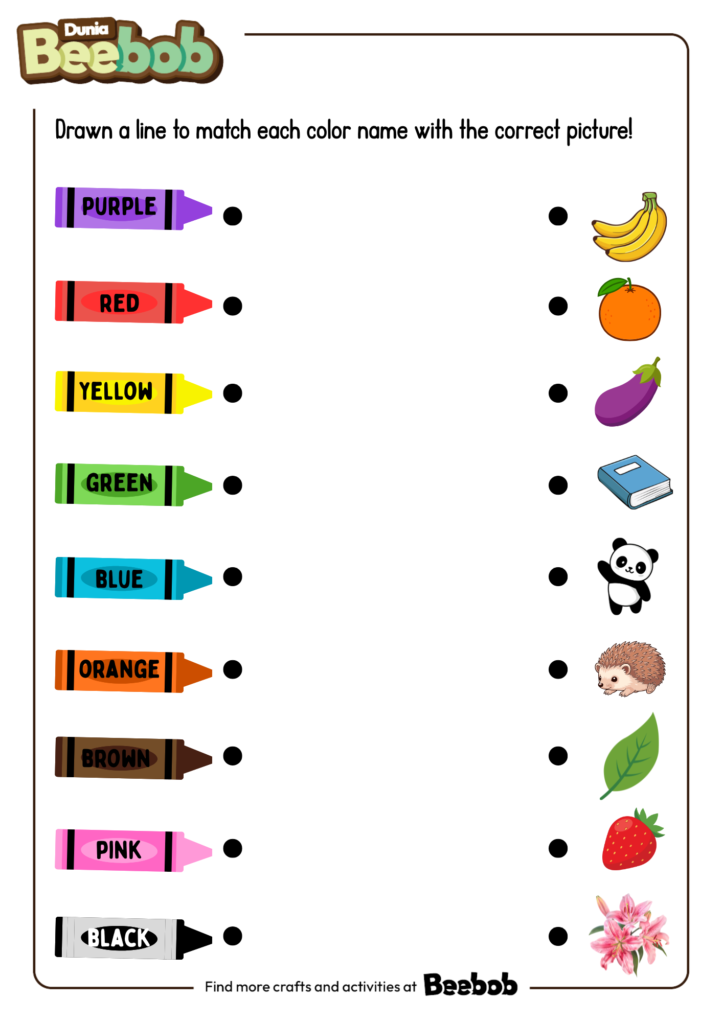 Drawn a Line to Match Each Color Name With The Correct Picture!