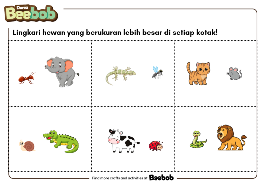 Lingkari Hewan yang Berukuran Lebih Besar di Setiap Kotak!