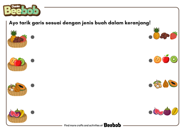 Ayo Tarik Garis Sesuai dengan Jenis Buah dalam Keranjang Bagian Ketiga