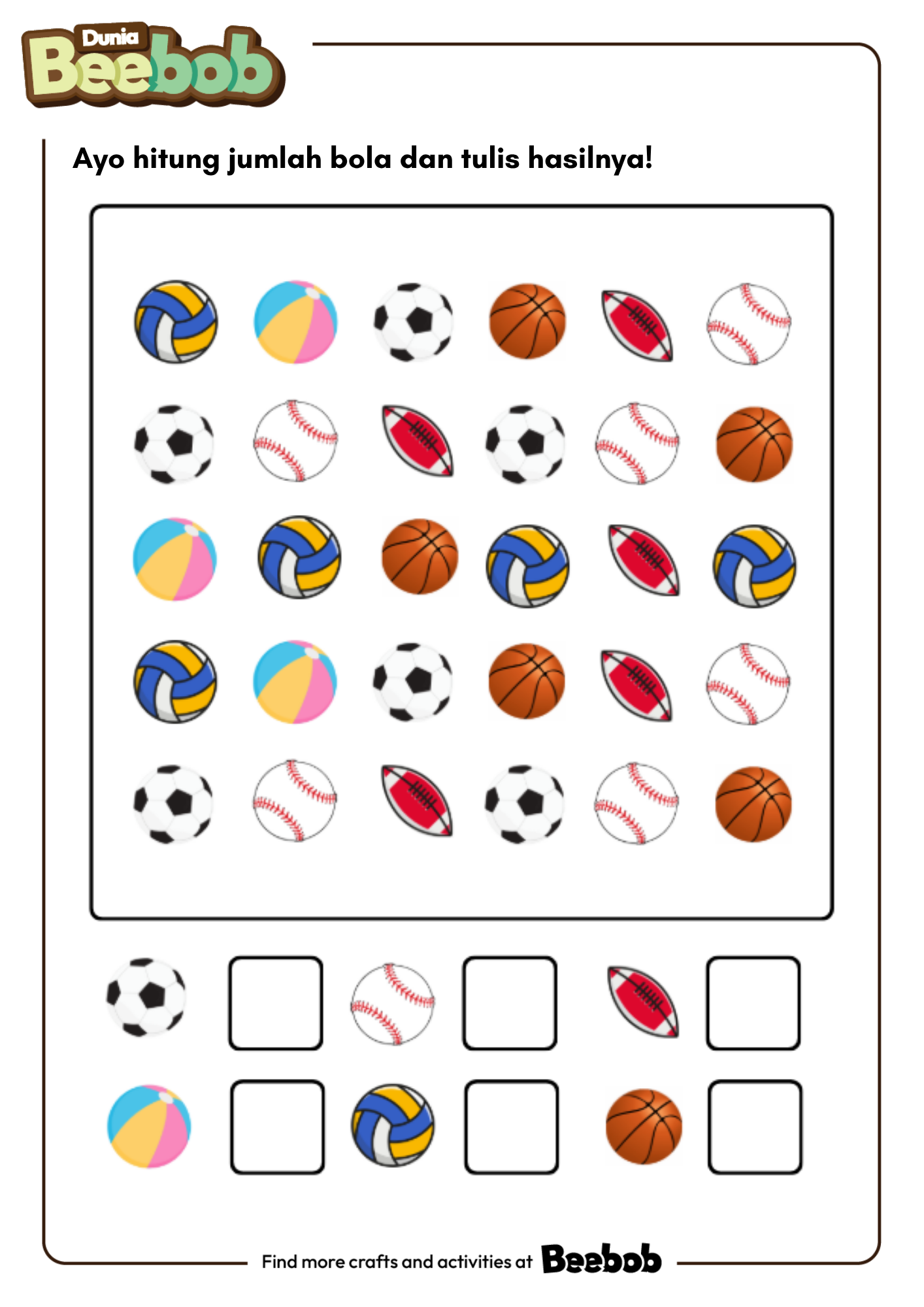 Ayo Hitung Jumlah Bola dan Tulis Hasilnya Bagian Ketiga!
