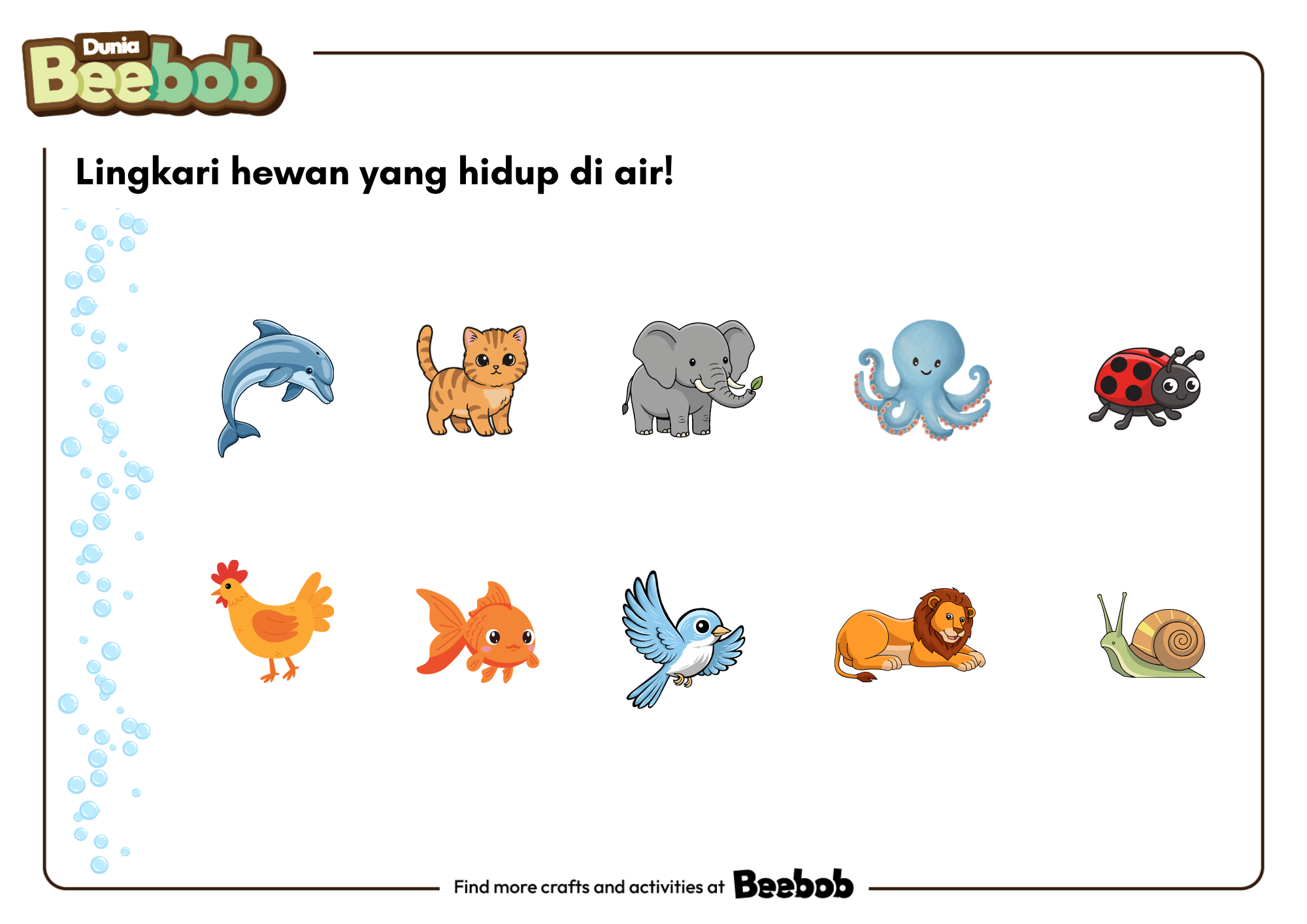 Lingkari Hewan yang Hidup di Air pada Tiap Barisnya!