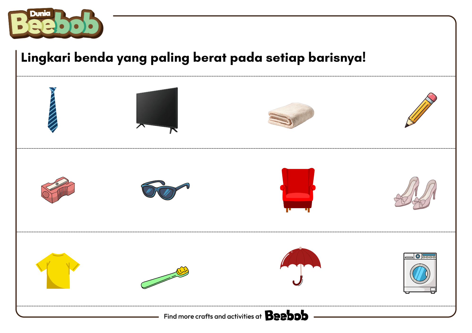 Lingkari Benda yang Paling Berat pada Setiap Barisnya!
