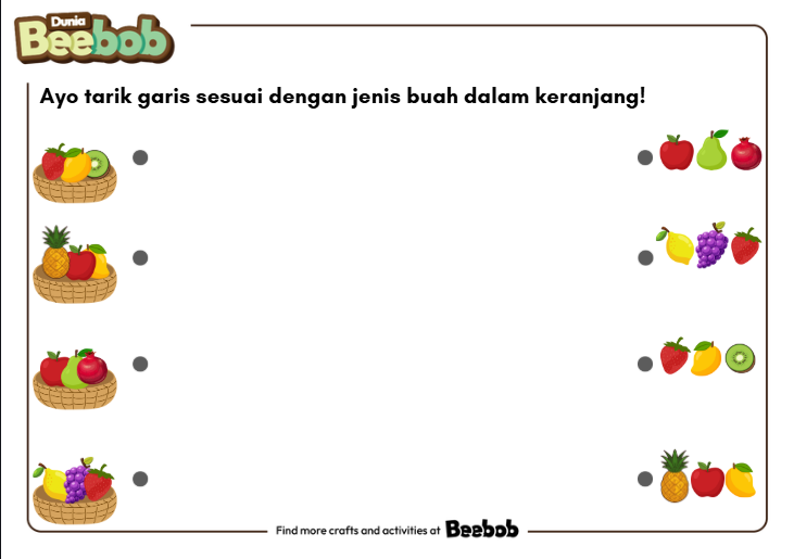 Ayo Tarik Garis Sesuai dengan Jenis Buah dalam Keranjang Bagian Kesatu
