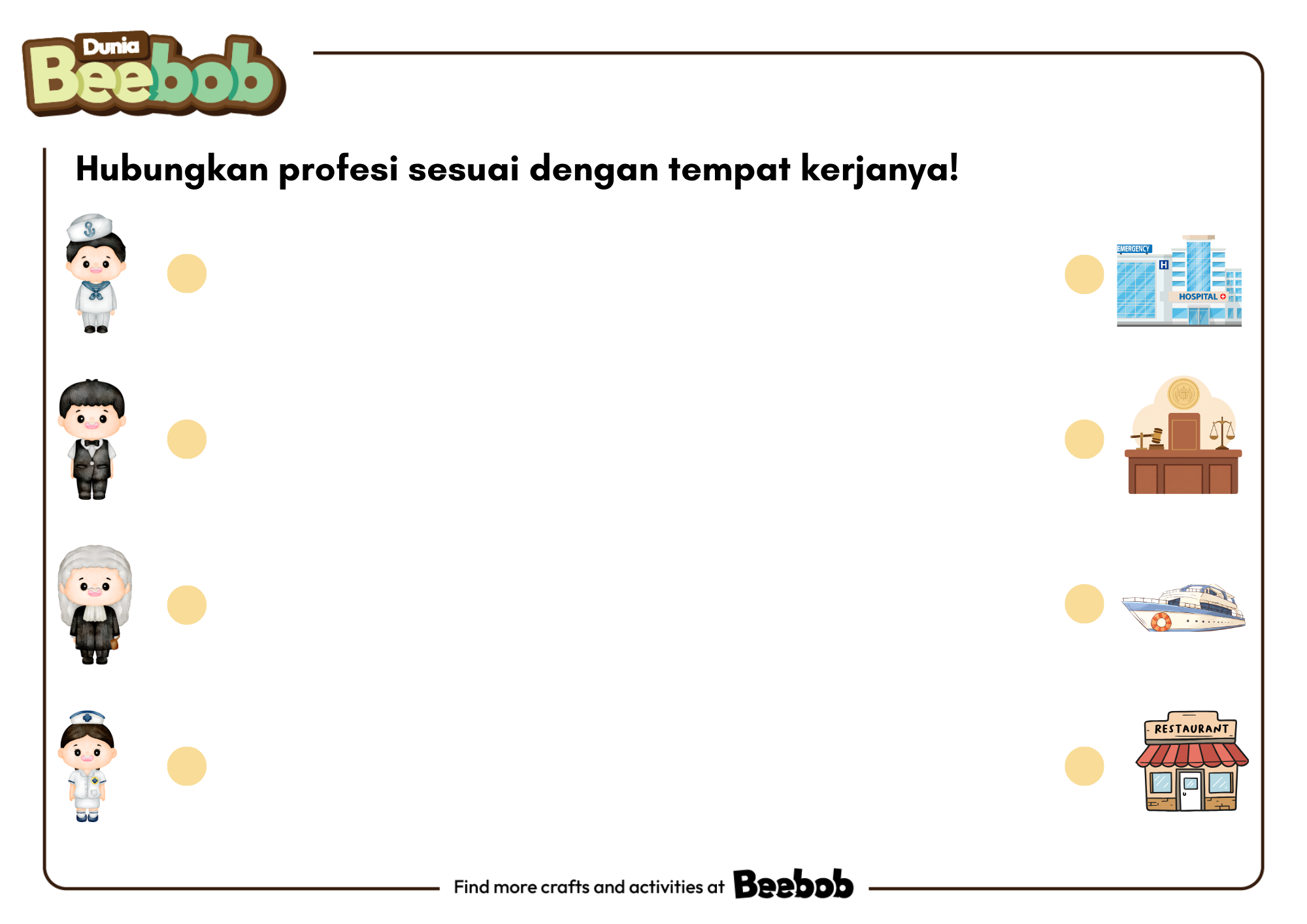 Hubungkan Profesi Sesuai dengan Tempat Kerjanya!