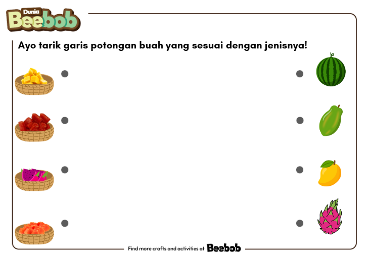 Ayo Tarik Garis Potongan Buah yang Sesuai dengan Jenisnya!