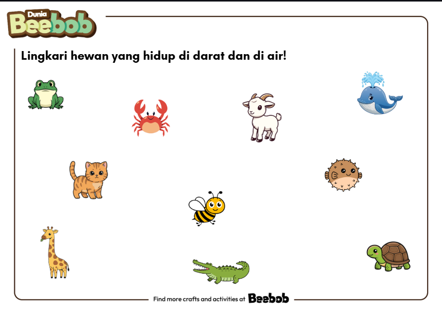 Lingkari Hewan yang Hidup di Darat dan di Air!
