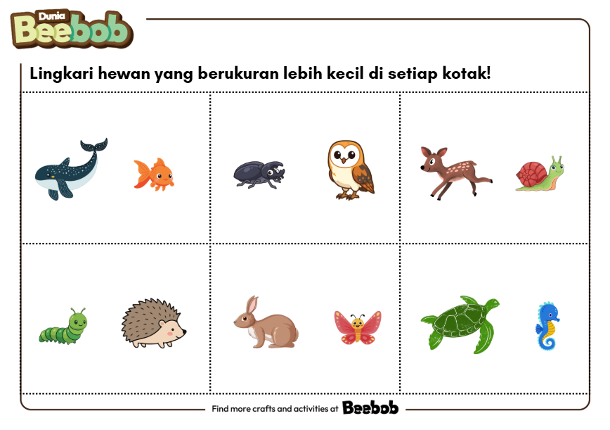 Lingkari Hewan yang Berukuran Lebih Kecil di Setiap Kotak!