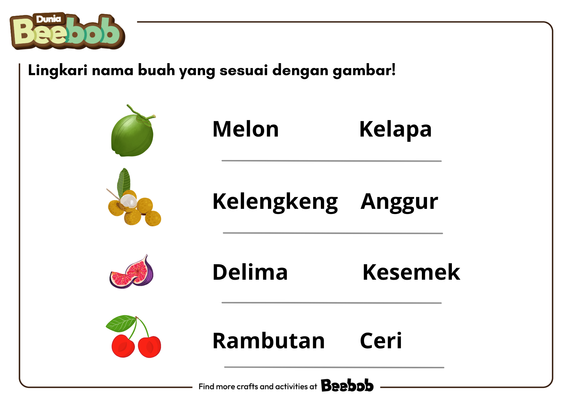 Lingkari Nama Buah yang Sesuai dengan Gambar Bagian Kedua!