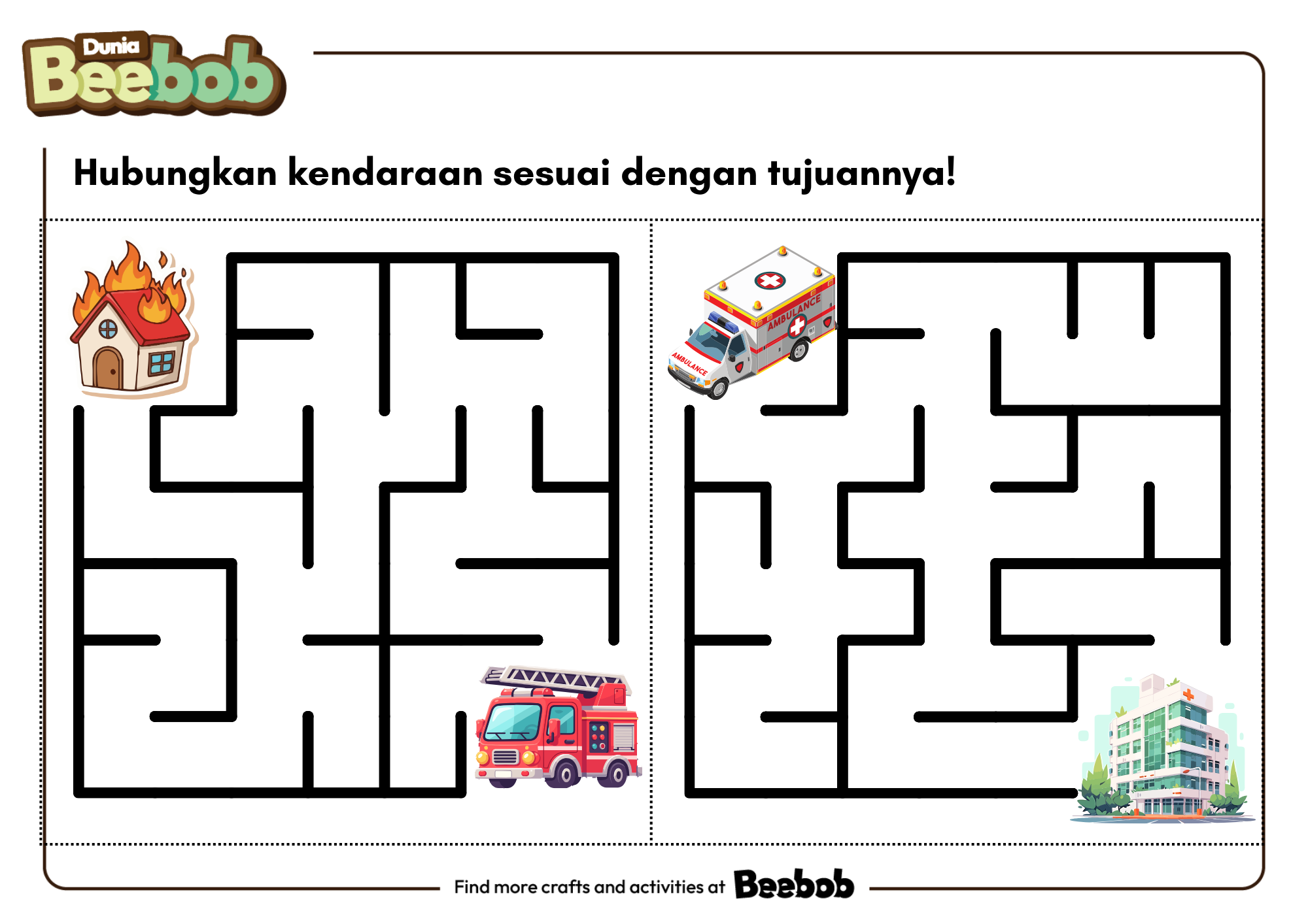 Hubungkan Kendaraan Sesuai dengan Tujuannya!