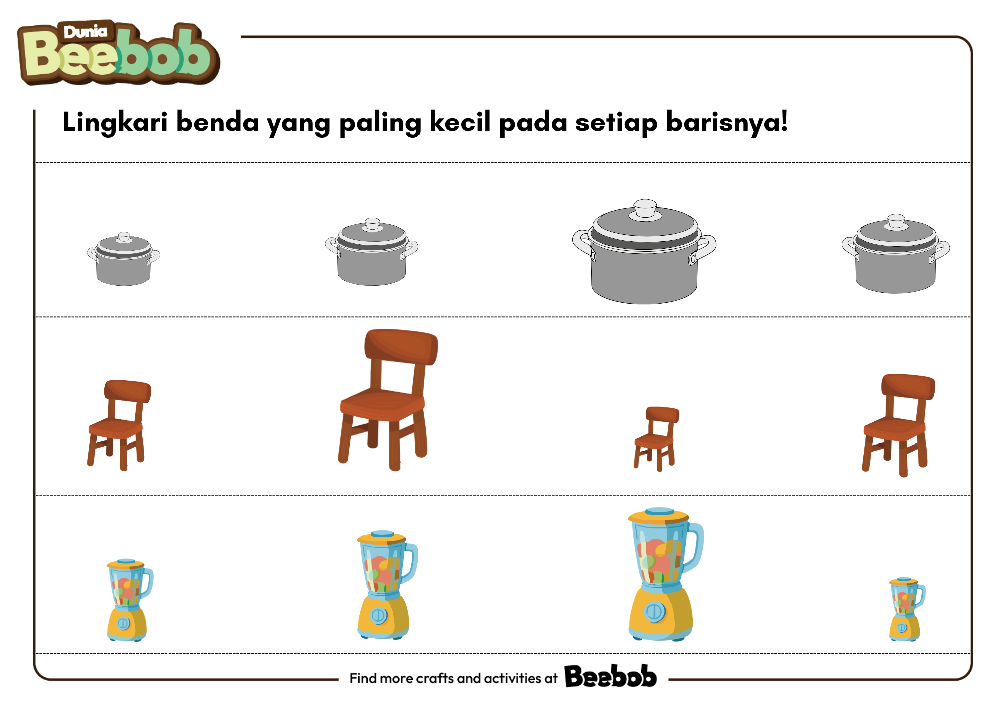 Lingkari Benda yang Paling Kecil pada Setiap Barisnya!