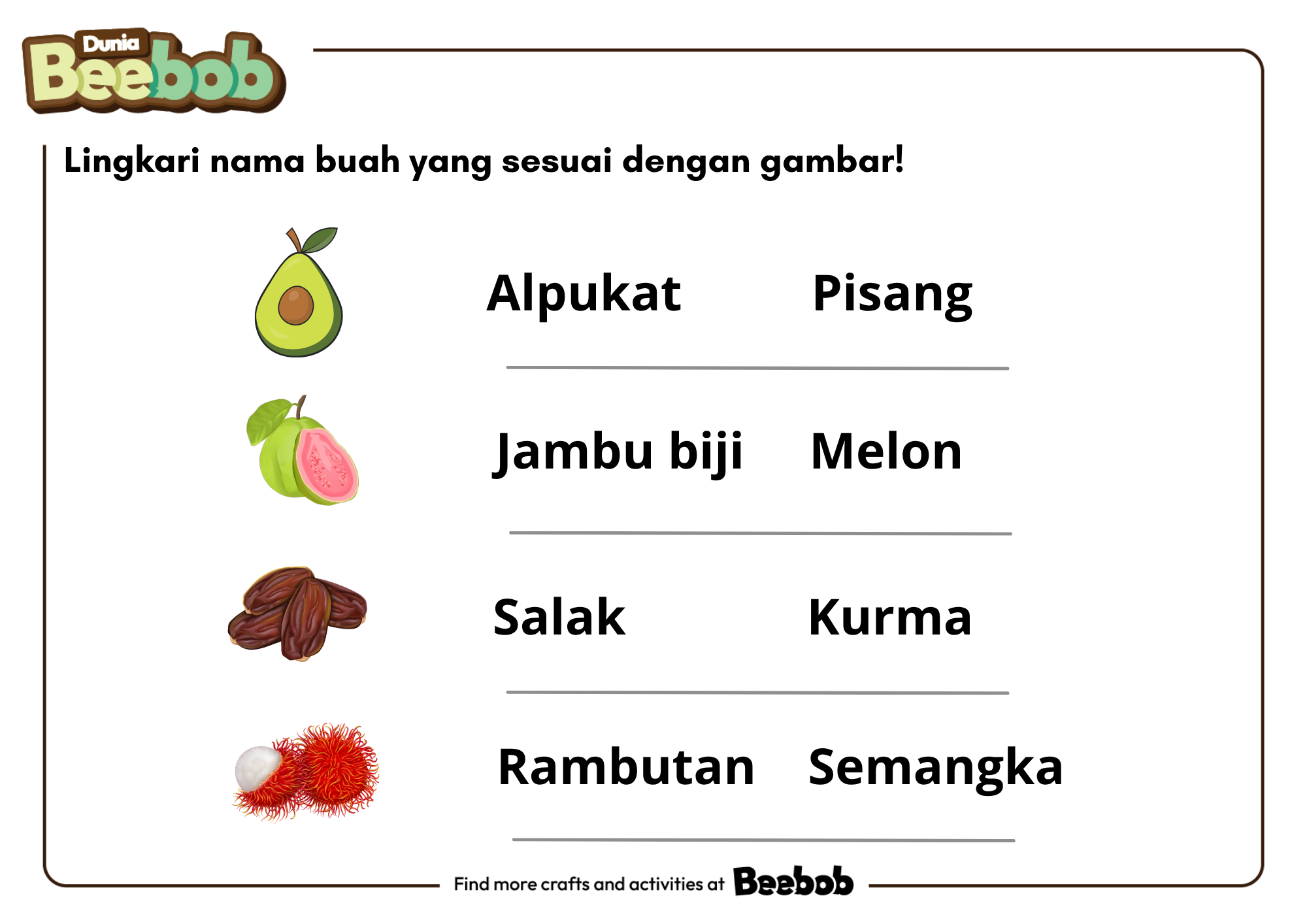 Lingkari Nama Buah yang Sesuai dengan Gambar Bagian Kesatu!