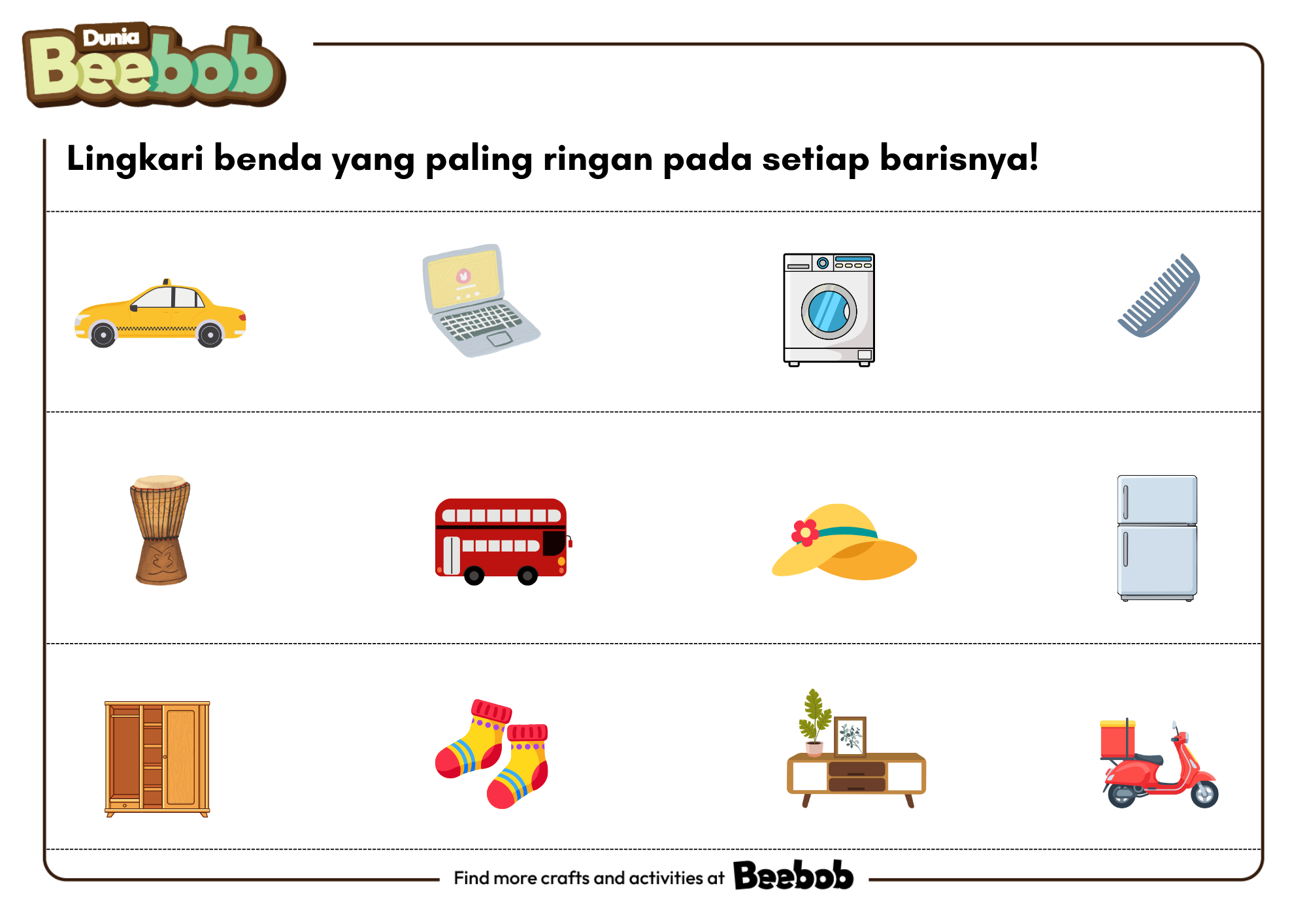 Lingkari Benda yang Paling Ringan pada Setiap Barisnya!