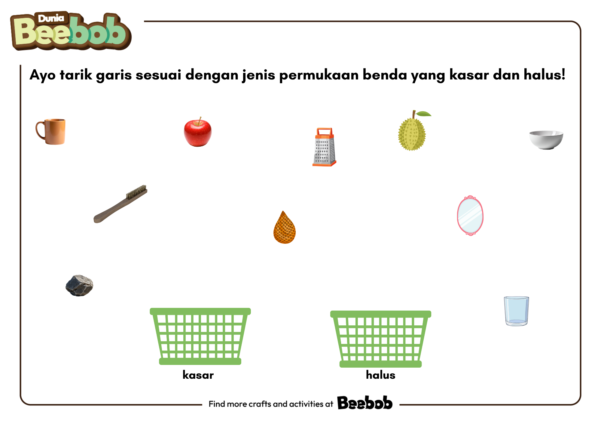 Ayo Tarik Garis Sesuai dengan Jenis Permukaan Benda yang Kasar dan Halus!
