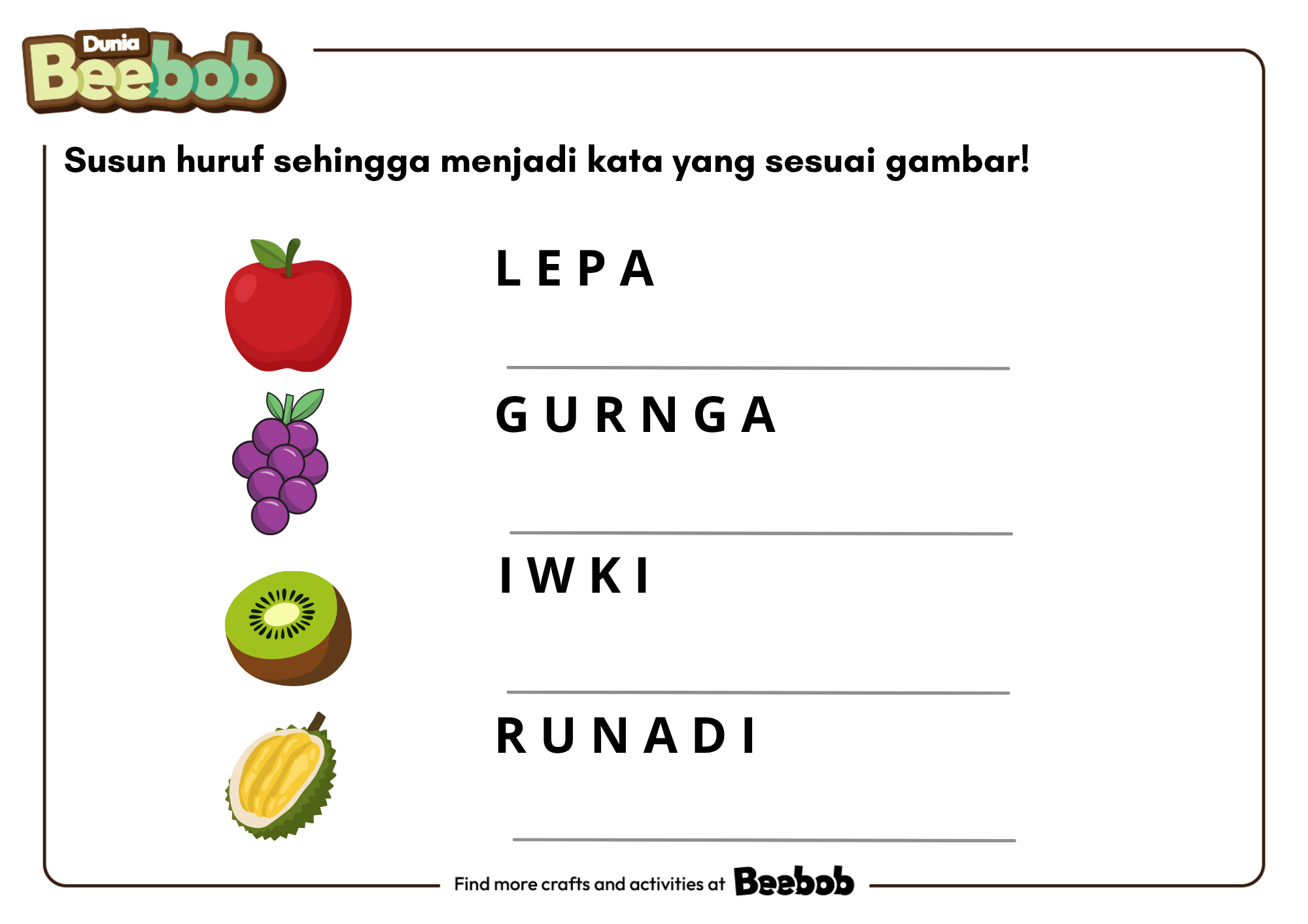 Susun Huruf Sehingga Menjadi Kata yang Sesuai Gambar Bagian Kesatu!